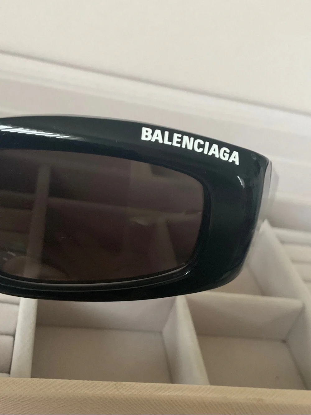 Balenciaga Black Logo Rectangular Sunglasses